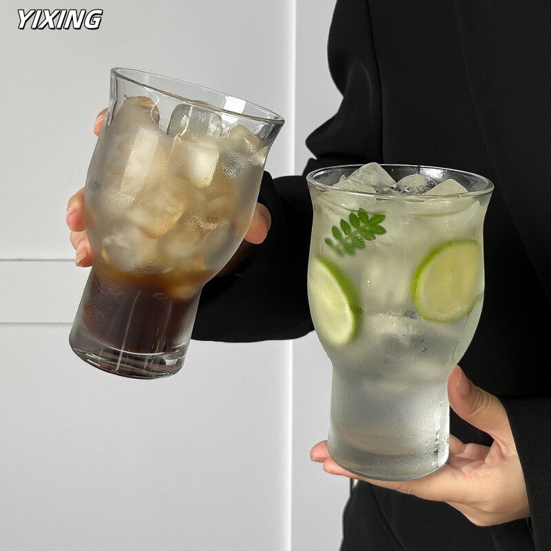 ins风大容量玻璃杯冰美式拿铁咖啡杯高颜值饮料带盖子吸管杯果汁