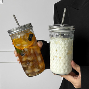 德国食品级高颜值透明咖啡冰美式拿铁玻璃杯大容量带盖吸管杯子办