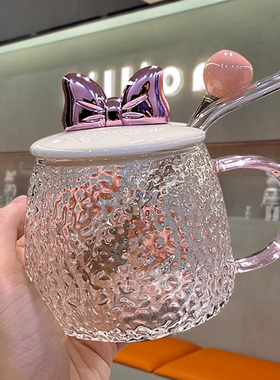 高颜值玻璃杯子带盖勺吸管水杯马克杯女生办公室早餐咖啡杯花茶杯
