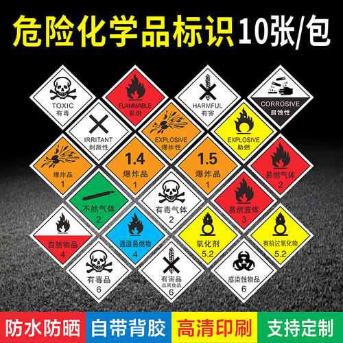 危险化学品标签易燃液体固体有毒物品剧毒腐蚀性一级放射性物警示警告危险易燃易爆仓库贴纸不干胶定制标识牌