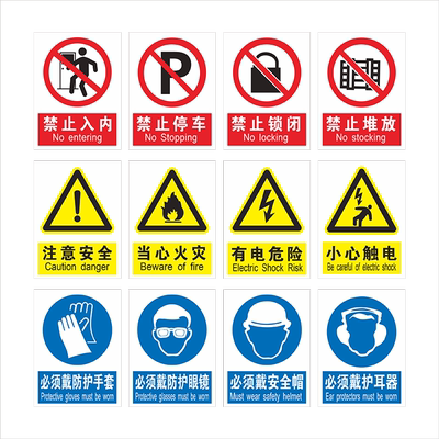 警示标识贴安全标识牌贴纸严禁烟火禁止吸烟当心触电有电危险必须戴安全帽注意安全通风灭火器消防提示定制牌