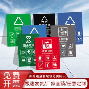 垃圾分类标识贴纸北京上海杭州苏州成都武汉垃圾桶标志不可回收有害易腐厨余其他干湿垃圾小区垃圾桶垃圾站