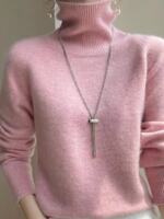 Seamless one-piece sheep sweater for women, high-neck knitted loose sweater, solid-color base layer for autumn and winter in Ordos City thumbnail 7