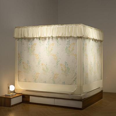 加厚遮光蚊帐加密底坐床三开家用拉帘链方门帐防UJA偷窥回床烤漆