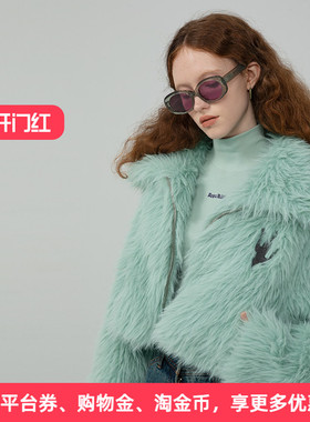 APPARITION 斯拉夫穿搭 仿皮草 短款开衫外套 哥特字母logo刺绣