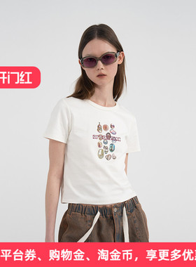 APPARITION 珍珠印花 潮流休闲 女式短款T恤衫