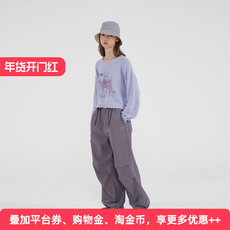 APPARITION 艺术插画印花 破洞短款 春季薄款针织衫