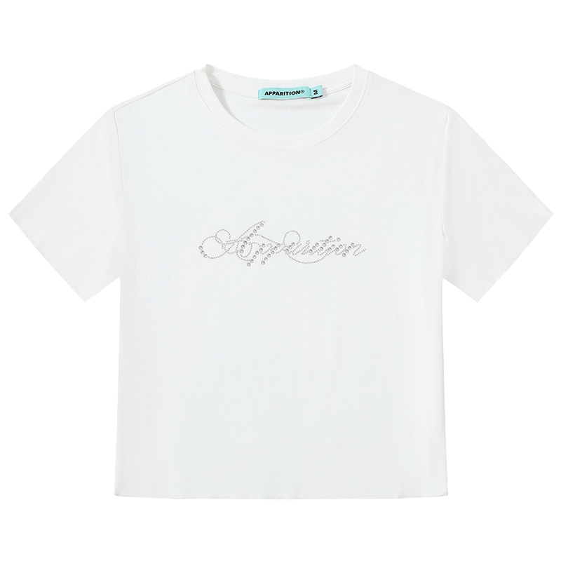 【限时清仓】APPARITION 艺术花体字母烫钻 高牢度水钻 短袖t恤女