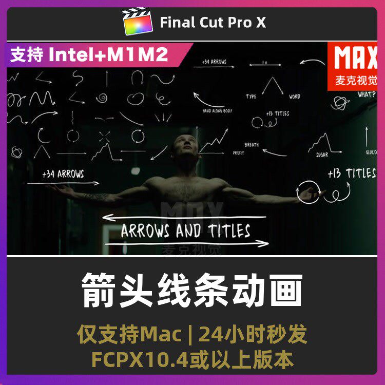 FCPX插件箭头线条动画直线曲线涂鸦手绘画圈打勾自媒体标注指示线