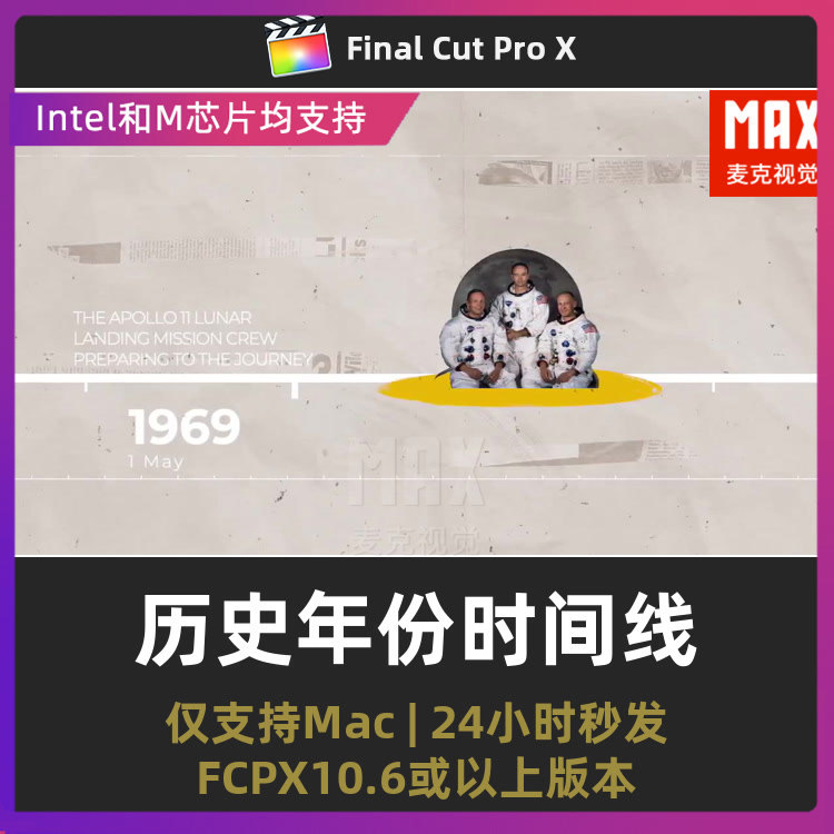 1分30秒历史年份视频演示文稿纪录片故事回忆时间轴fcpx插件