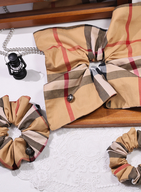 英国独家面料原创自制 bbr方巾 格纹英格兰格子纽扣大肠发圈发饰