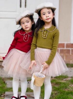 2025新款春装女童毛衣桑蚕丝女宝宝针织上衣娃娃领半身裙洋气百搭