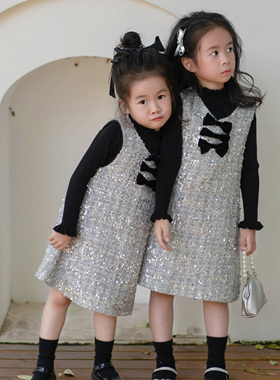 秋冬女童连衣裙小香风亮片小女孩背心裙百搭公主裙生日小礼裙