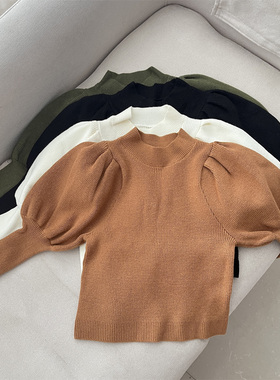 秋冬女童毛衣泡泡袖女宝宝羊毛衫套头打底衫加厚百搭洋气