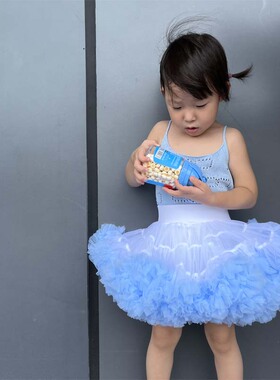 白拼蓝二代TUTU半身裙网纱加蓬超蓬蓬裙 小女孩公主裙 舞蹈裙子