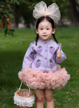 24年新款秋冬女童毛衣开衫葡萄小女孩针织外套网红INS小衫洋气