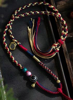 原创手搓棉藏式项链绳男女唐卡佛牌手工编绳蜜蜡吊坠挂绳高级