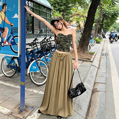 高个子加长棉麻拖地半身裙女高腰遮胯显瘦大摆百褶垂感度假风长裙