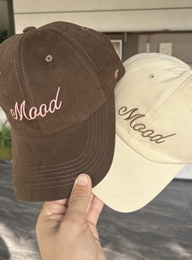 复古简约字母刺绣棒球帽子女宽檐深顶显脸小遮阳防晒软顶鸭舌帽男