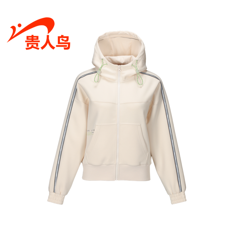 贵人鸟卫衣女2022秋新款宽松休闲运动连帽拉链长袖套头衫1023J64