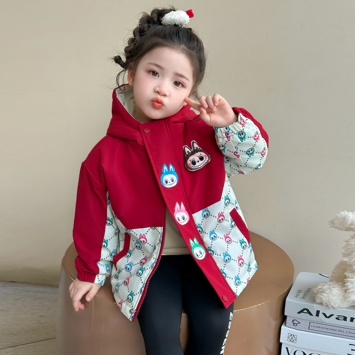 女童加绒外套秋冬款加厚拉布布棉衣儿童女宝宝超好看冲锋衣派克服