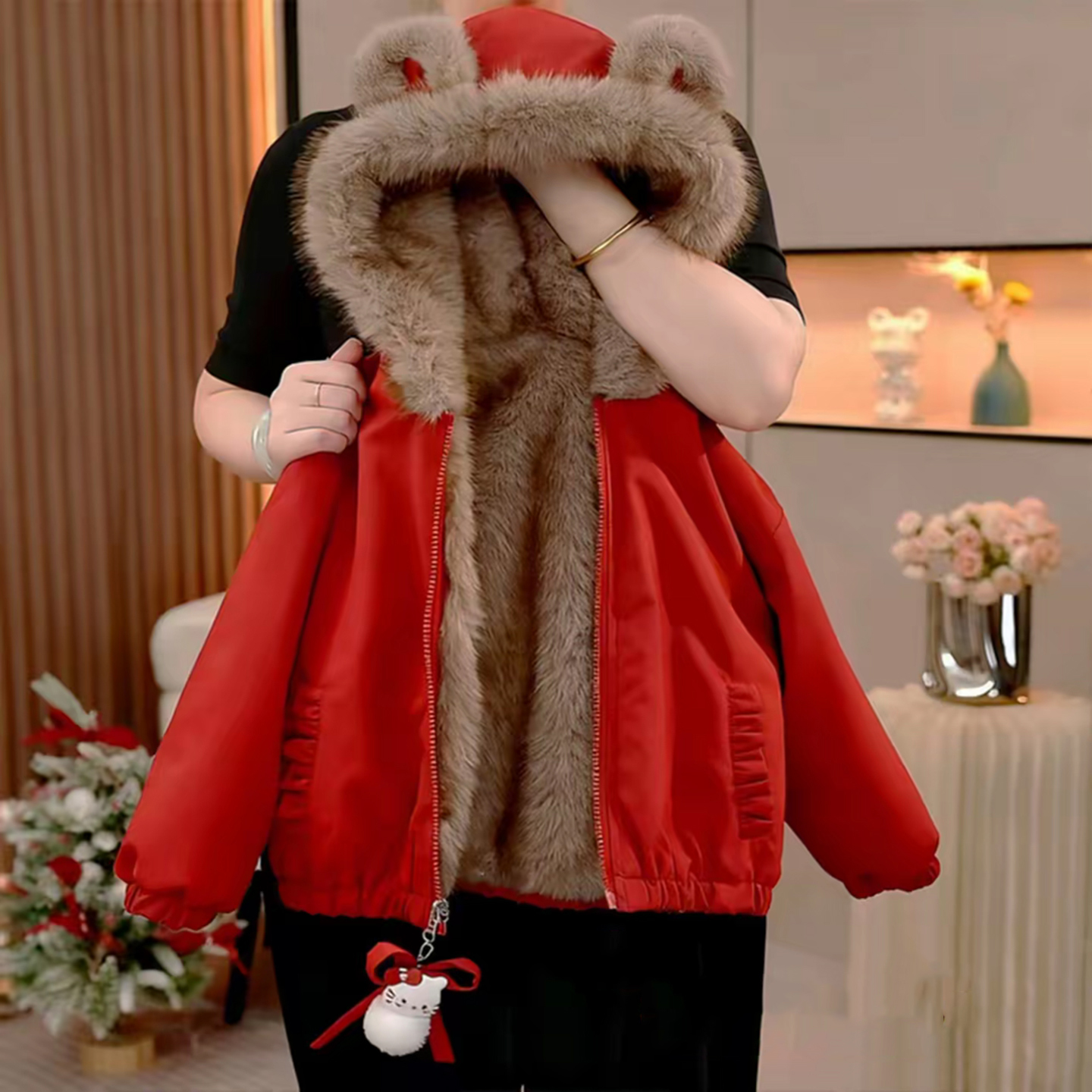 女童加绒棉衣冬装2025新款儿童加厚双面穿棉服女孩洋气连帽毛毛衣