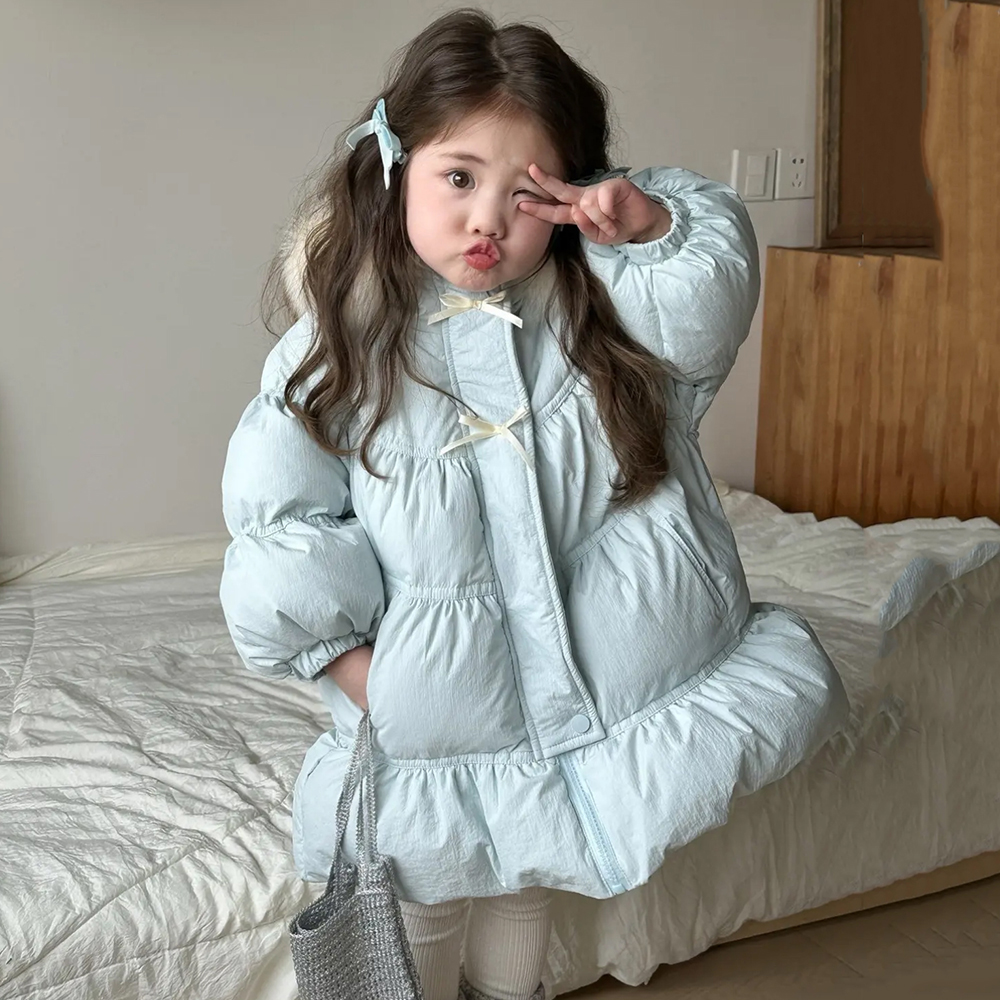 女童羽绒棉服冬装中长款儿童洋气加厚毛领棉衣女孩公主精灵帽外套