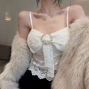 吊带背心设计感小心机性感露背内搭上衣女 纯欲甜美蝴蝶结蕾丝无袖