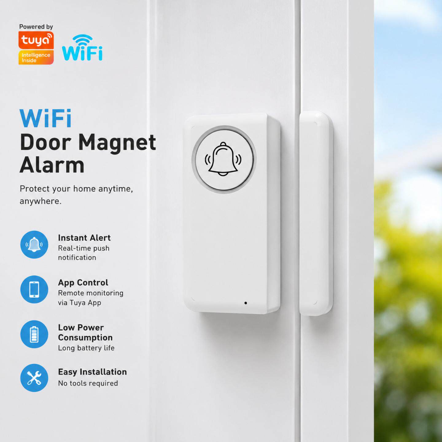 涂鸦wifi门磁传感器门窗报警器探测器高音报警远程手机APP通知