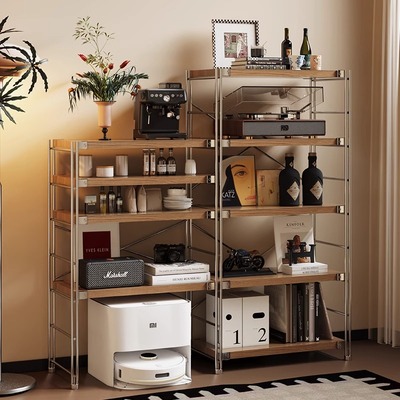 奈高日式置物架落地式实木分层厨房储物架多功能简约收纳架胡桃色