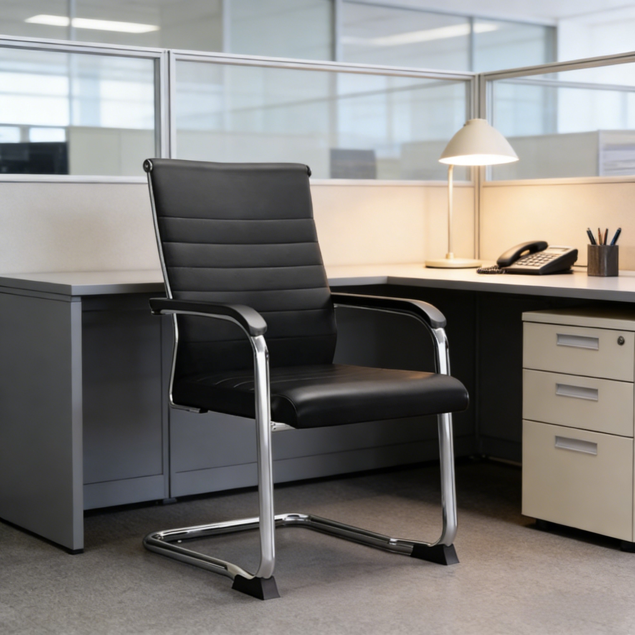 奈高办公电脑椅人体工学会议椅久坐舒适办公室洽谈椅黑色弓形椅子