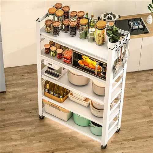 可移动厨房置物架带轮落地多层家用铁收纳架微波炉烤箱杂物储物架