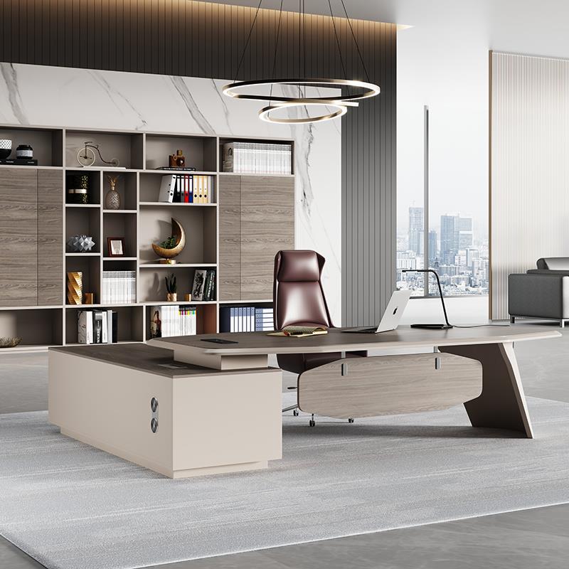 老板办公桌简约现代大气班台总裁经理办公室桌椅组合轻奢高档家具