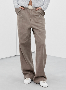 Sound of trio*翻耳拼接口袋直筒宽松休闲长裤