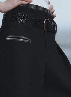 Sound of trio*阔腿格纹拼接小众休闲通勤西裤｜Bottom下装｜黑色