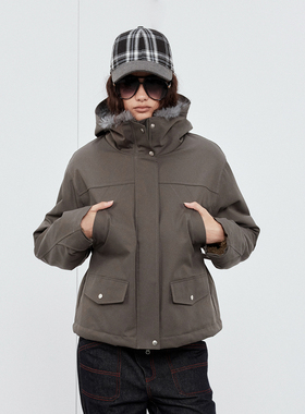 Sound of trio*毛领连帽挺阔派克拼接羊羔毛外套