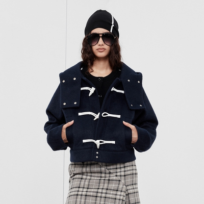 SoundofTrio牛角排扣连帽夹克