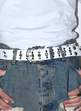 美式复古erd白色铆钉雕花皮带摇滚朋克风Y2K设计感小众配饰腰带