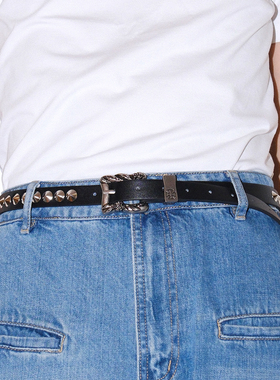 erd铆钉雕花扣头细窄款皮带复古朋克风辣妹亚文化小众配饰腰带