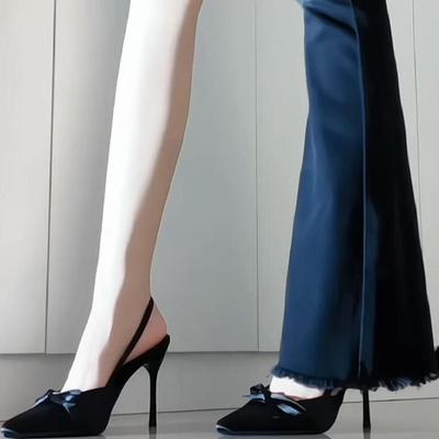 蝴蝶结细跟包头高跟鞋凉鞋