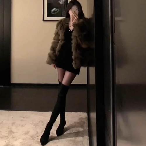 过膝高跟长靴子女2026新款秋冬绒面尖头增高小个子高筒细跟长筒靴