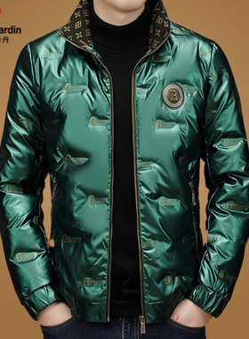 皮尔卡丹羽绒服男冬季亮面轻薄短款休闲立领白鸭绒保暖羽绒外套男
