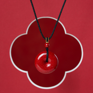 湘西天然朱砂平安扣项链正品 本命年礼物 保真晶粉砂吊坠挂件男女款