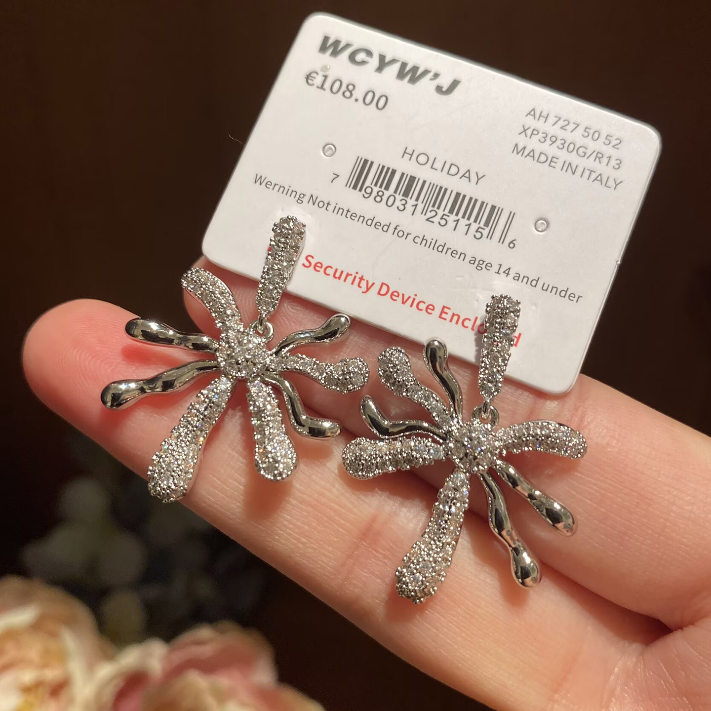 欧美轻奢花朵耳环超闪甜美个性