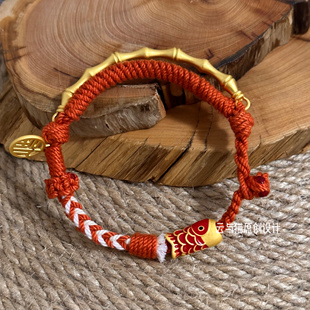 藏饰手绳纯手工编织国风手链民族风棉线手绳橘色手绳原创设计定制