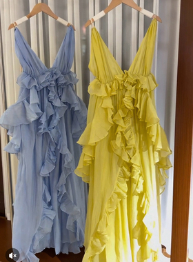 ISGRX 蓝色耳语  设计感连衣裙度假裙