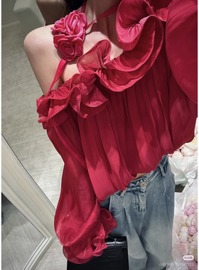 ISGRX 茉莉公主 原创设计玫红色设计感早春衬衫纯欲