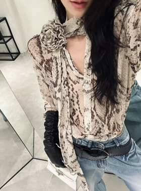 ISGRX野序 原创设计蛇纹印花衬衫气质御姐性感上衣春夏上衣老钱风