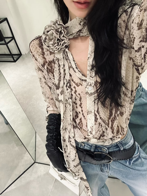 ISGRX野序 原创设计蛇纹印花衬衫气质御姐性感上衣春夏上衣老钱风