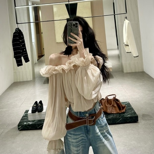 ISGRX 原创设计复古领褶皱上衣设计感香槟色千金风老钱风 逐光